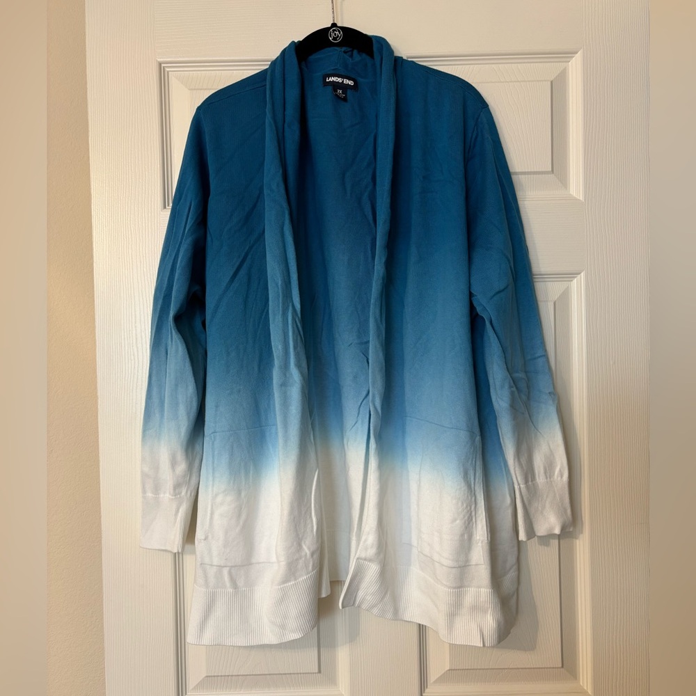 Lands End Blue Ombre Open Sweater with pockets  Plus size 2X